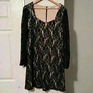 Vicky Tiel Black Floral Womens Lace 3/4 Sleeve Scoop Shift Dress Size L